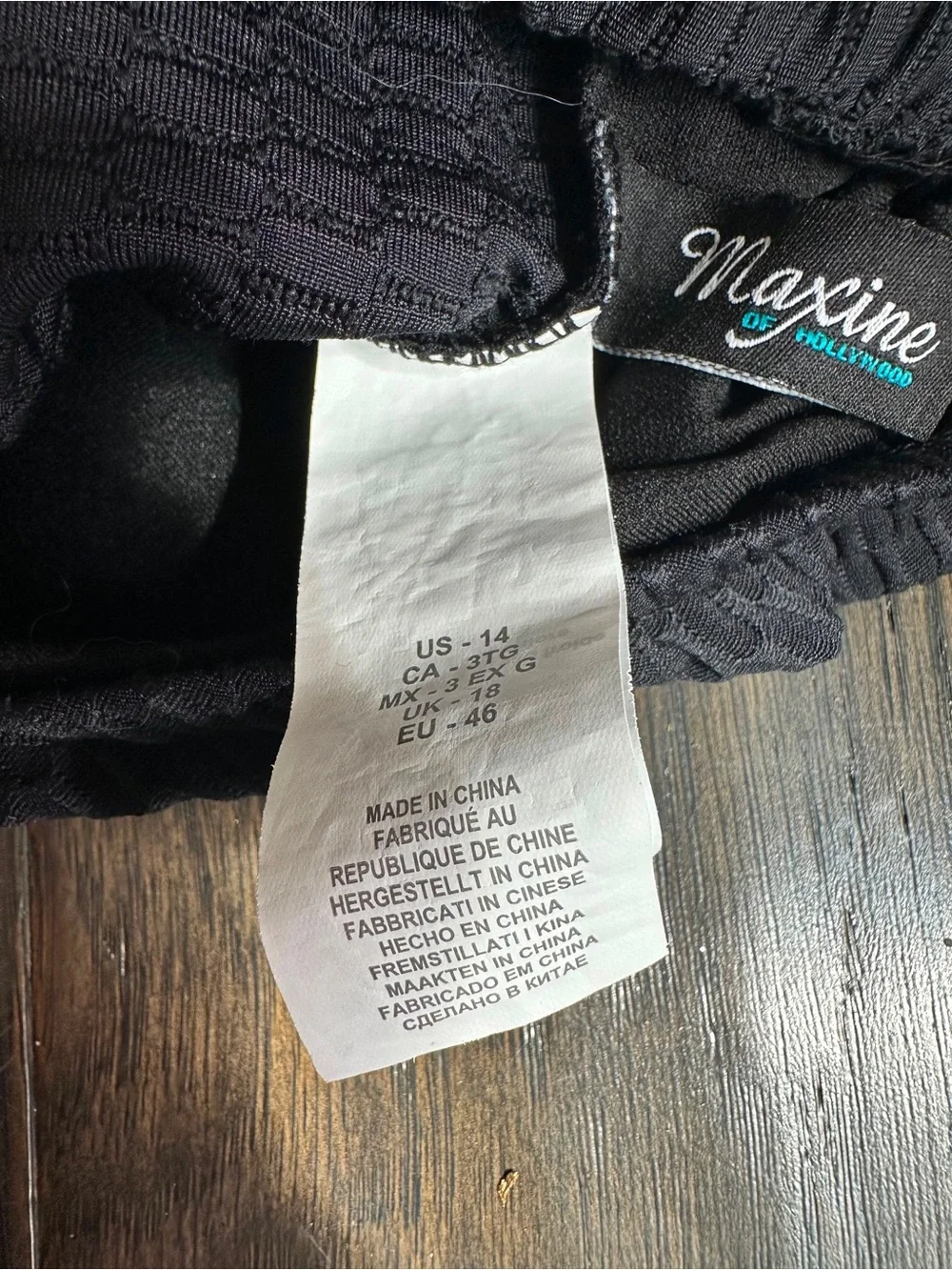 Maxine’s of Hollywood. Women’s Spa Textured Black Swim Dress One Piece, Size 14